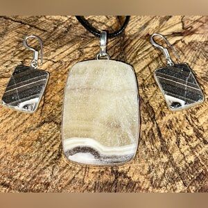 Phantom Yellow Zebra Calcite Earrings & Pendant Set